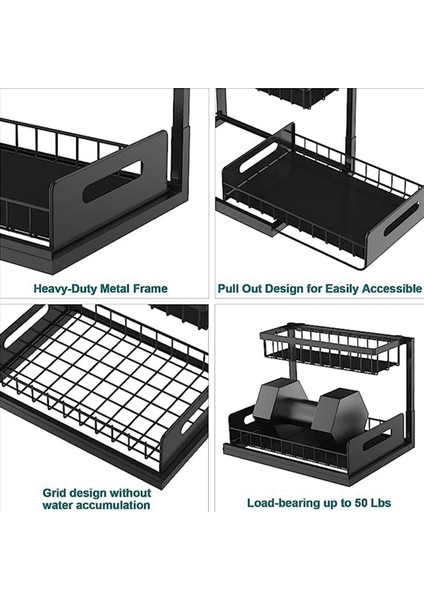 2x Lavabo Organizatörü Dolap Organizatörünü Çekin 2 Teriyer Kayar Raf Çok Kullanım Mutfak Alt Mutfak Lavabo Organizatörleri (Yurt Dışından) modelleri