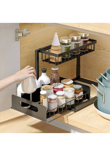 2x Lavabo Organizatörü Dolap Organizatörünü Çekin 2 Teriyer Kayar Raf Çok Kullanım Mutfak Alt Mutfak Lavabo Organizatörleri (Yurt Dışından) indirimleri