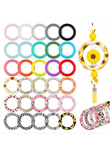 30PCS Silikon O Halkalar Boncuklar 65MM Ayçiçeği Boncuklu Silikon Halkalar Bahar Yaz Yuvarlak Silikon Döngü Kolye Boncukları (Yurt Dışından) fiyatları