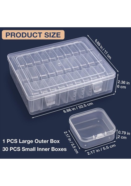 Boncuk Organizatör Kutusu 30 Adet Küçük Şeffaf Plastik Saklama Kapları Olan Büyük Şeffaf Bir Kutu Taşınabilir Zanaat Depolama Kutusu (Yurt Dışından) fiyatları