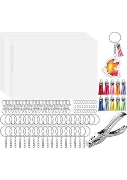 161 Shrinky Sheets Anahtar Zinciri Seti Zincirle Anahtar Yüzük Atlama Yüzüğü Çocuklar Için Yaratıcı Delik Yumruk Yarı Saydam (Yurt Dışından)