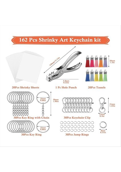 161 Shrinky Sheets Anahtar Zinciri Seti Zincirle Anahtar Yüzük Atlama Yüzüğü Çocuklar Için Yaratıcı Delik Yumruk Yarı Saydam (Yurt Dışından) modelleri