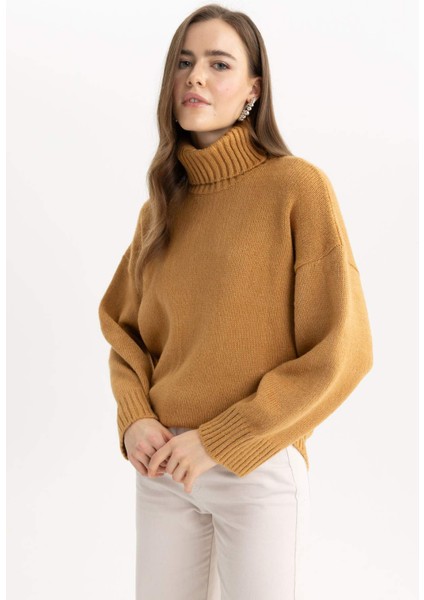 Oversize Geniş Kalıp Balıkçı Yaka Basic Düz Triko Kazak Tunik A6445AX23CW