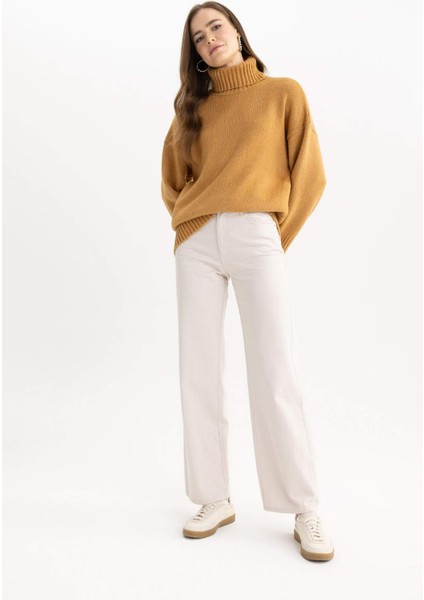 Oversize Geniş Kalıp Balıkçı Yaka Basic Düz Triko Kazak Tunik A6445AX23CW