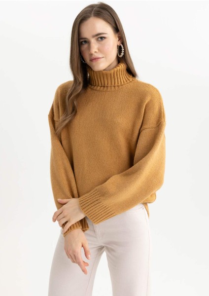 Oversize Geniş Kalıp Balıkçı Yaka Basic Düz Triko Kazak Tunik A6445AX23CW