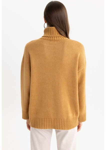 Oversize Geniş Kalıp Balıkçı Yaka Basic Düz Triko Kazak Tunik A6445AX23CW