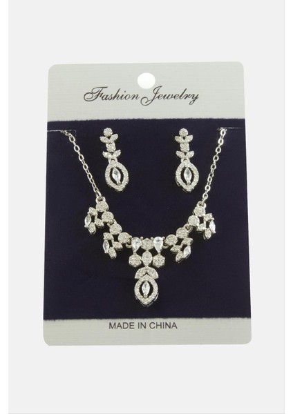 Çiçek Zirkon Taşlı Set Kolye