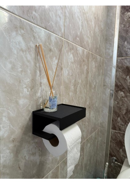 Tuvalet Kağıtlığı, Modern Siyah Renkli Kendinden Yapışkanlı Telefon Raflı Tuvalet Kağıdı Tutucu, Delmeden Montaj, Banyo Tuvalet Kağıtlık, Tuvalet Kağıdı Askısı Aparatı, Wc Kağıdı Tutacağı