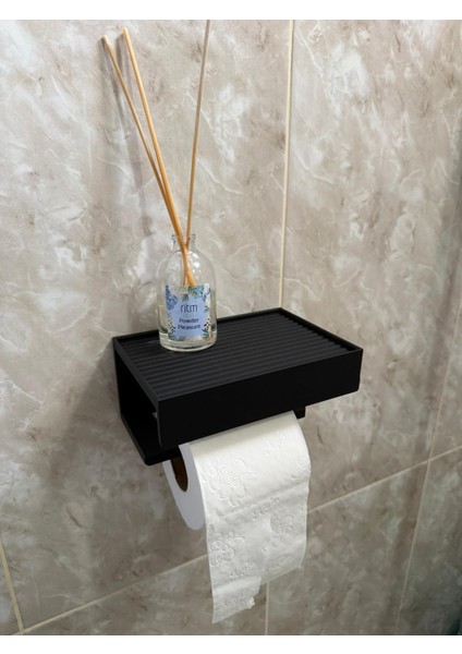 Tuvalet Kağıtlığı, Modern Siyah Renkli Kendinden Yapışkanlı Telefon Raflı Tuvalet Kağıdı Tutucu, Delmeden Montaj, Banyo Tuvalet Kağıtlık, Tuvalet Kağıdı Askısı Aparatı, Wc Kağıdı Tutacağı