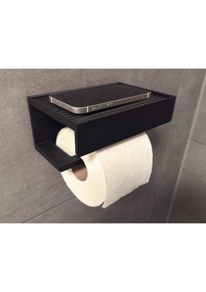 Tuvalet Kağıtlığı, Modern Siyah Renkli Kendinden Yapışkanlı Telefon Raflı Tuvalet Kağıdı Tutucu, Delmeden Montaj, Banyo Tuvalet Kağıtlık, Tuvalet Kağıdı Askısı Aparatı, Wc Kağıdı Tutacağı
