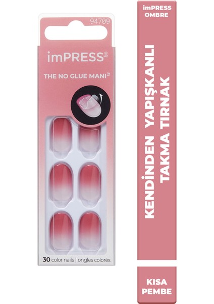 Kendinden Yapışkanlı Takma Tırnak Kısa Ombre Pembe