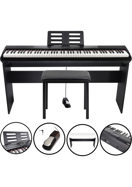 Jwin Sapphire SDP-110 Çekiç Aksiyonlu 88 Tuşlu Dijital Piyano + Tabure - Siyah indirimleri