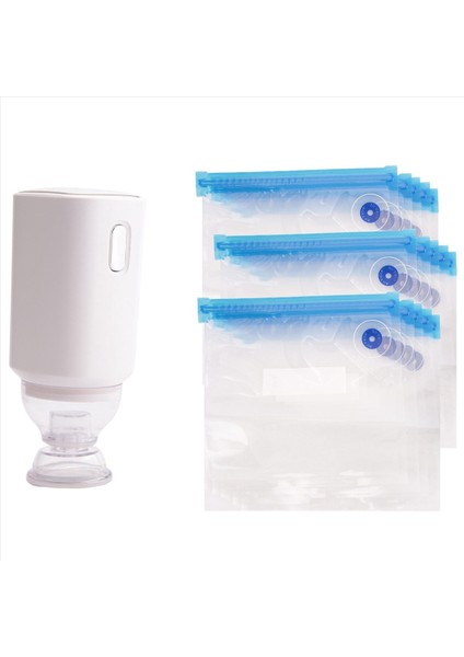 Yeniden Kullanılabilir Vakum Gıda Depolama Fermuar Torbaları Set Elektrikli Elle Taşınır Sızdırmazlıkçı POMPA+15PCS 21 x 22 cm Torbalar (Yurt Dışından) modelleri