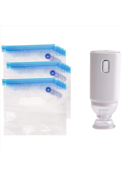 Yeniden Kullanılabilir Vakum Gıda Depolama Fermuar Torbaları Set Elektrikli Elle Taşınır Sızdırmazlıkçı POMPA+15PCS 21 x 22 cm Torbalar (Yurt Dışından) fırsatları
