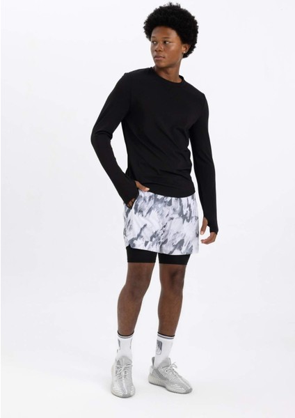 Fit Slim Fit Dar Kesim Desenli Cepli Taytlı Dokuma Şort A6981AX23AU