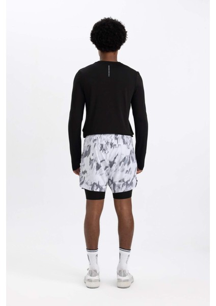 Fit Slim Fit Dar Kesim Desenli Cepli Taytlı Dokuma Şort A6981AX23AU