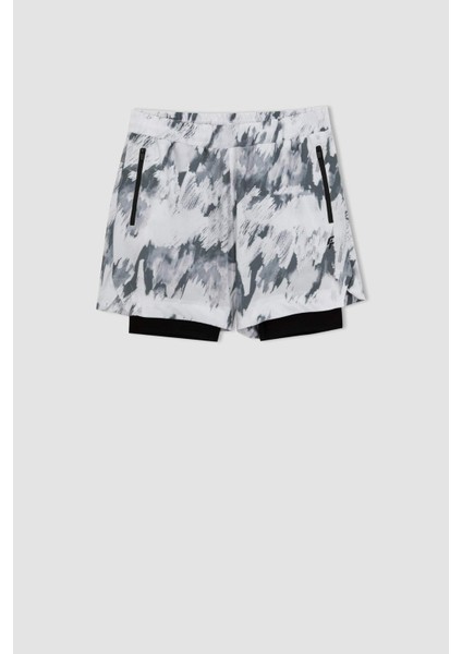 Fit Slim Fit Dar Kesim Desenli Cepli Taytlı Dokuma Şort A6981AX23AU