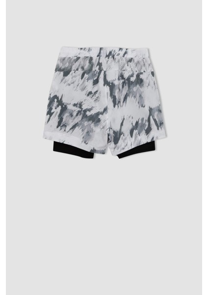 Fit Slim Fit Dar Kesim Desenli Cepli Taytlı Dokuma Şort A6981AX23AU