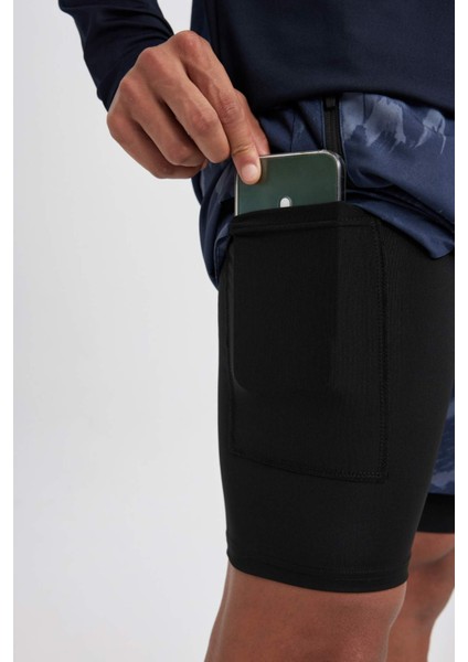 Fit Slim Fit Dar Kesim Desenli Cepli Taytlı Dokuma Şort A6981AX23AU