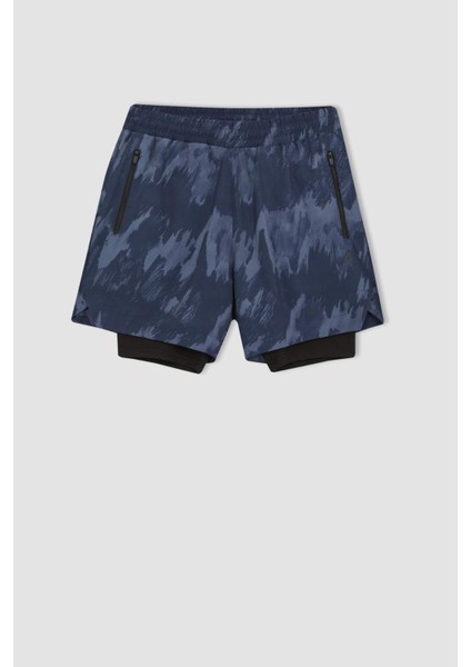 Fit Slim Fit Dar Kesim Desenli Cepli Taytlı Dokuma Şort A6981AX23AU