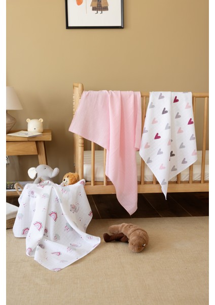 Çok Amaçlı Müslin Örtü & Battaniye 3'lü Set %100 Pamuk Oeko-Teks Sertifikalı 80X80 cm fiyatları