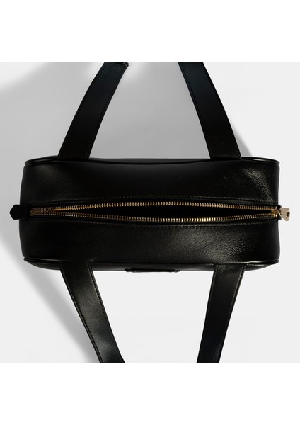 Kadın Siyah Monogram Logolu Deri Omuz Çantası