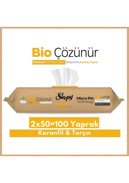 Bio Çözünür Yüzey Temizlik Havlusu - Mendili 2li / Karanfil & Tarçın 2X50 ( 100 Yaprak ) / Yıkanabilir, Yeniden Kullanuılabilir