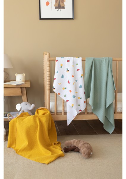 Çok Amaçlı Müslin Örtü & Battaniye 3'lü Set %100 Pamuk Oeko-Teks Sertifikalı 80X80 cm fiyatları