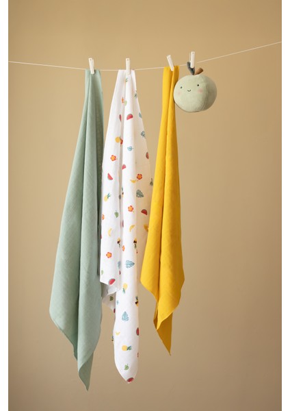 Çok Amaçlı Müslin Örtü & Battaniye 3'lü Set %100 Pamuk Oeko-Teks Sertifikalı 80X80 cm modelleri