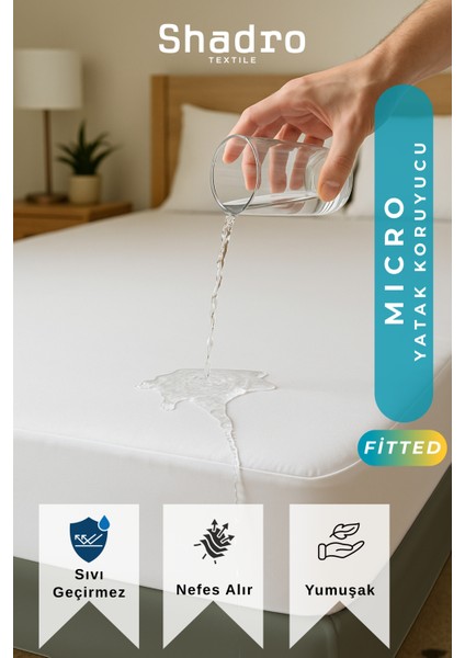 Micro Fitted Full Kenar Su Sıvı Geçirmez Tek-Çift Kişilik Yatak Koruyucu Alez Beyaz