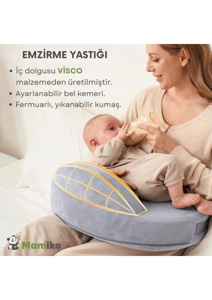 Bebek Emzirme Yastığı, Visco Yastık, Yıkanabilir Kılıf, Ergonomik Güvenlik Bariyerli Geniş Minder