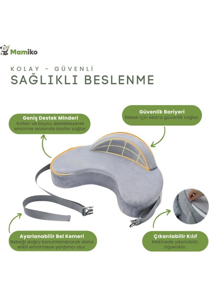 Bebek Emzirme Yastığı, Visco Yastık, Yıkanabilir Kılıf, Ergonomik Güvenlik Bariyerli Geniş Minder