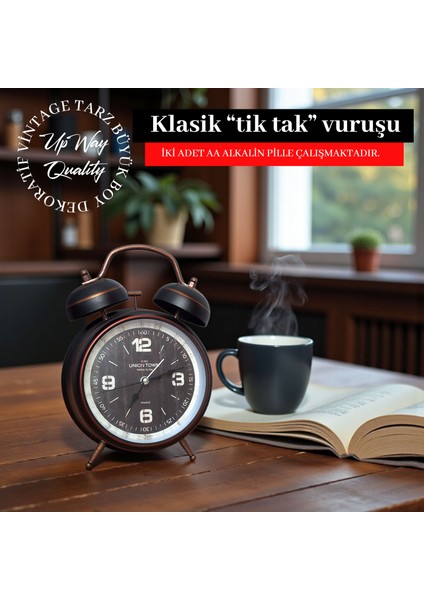 Çanlı Tokmaklı Yüksek Zil Sesli Çalar Saat Vintage Tarz Metal Büyük Boy