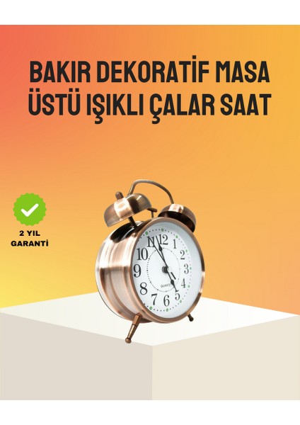 Techmrt Retro Tarz Bronz Dekoratif Masa Saati Metal Gövde Yüksek Sesli Alarm