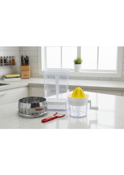 Narenciye Sıkacağı,sebze Saklama Kabı,sebze Pişirici ve Sebze Meyve Soyacağı 4 Lü Set indirimleri