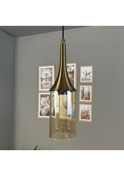 Windy Cam Bal Rengi Tekli Avize Eskitme Külah Başlık Retro Sarkıt Lamba Salon Aydınlatma