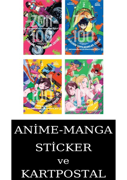 Zom 100 1-2-3-4 Manga Seti (4 Kitap) / Anime-Manga Sticker ve Kartpostal Hediye