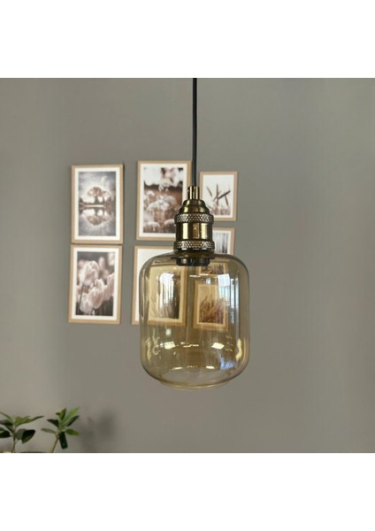 Diona Cam Bal Rengi Tekli Avize Lale Başlık Retro Sarkıt Lamba Salon Aydınlatma modelleri