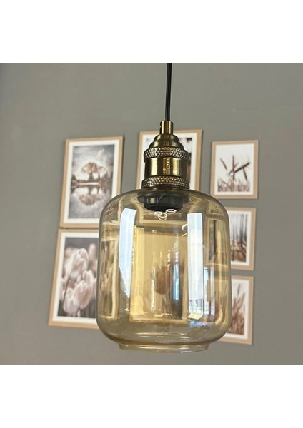 Diona Cam Bal Rengi Tekli Avize Lale Başlık Retro Sarkıt Lamba Salon Aydınlatma fırsatları