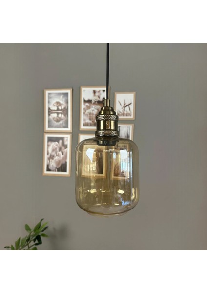 Diona Cam Bal Rengi Tekli Avize Lale Başlık Retro Sarkıt Lamba Salon Aydınlatma indirimleri