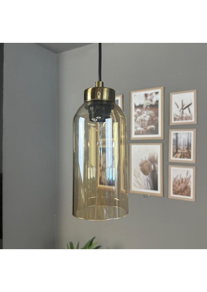 Windy Cam Bal Rengi Tekli Avize Küçük Plafonyer Başlık Retro Sarkıt Lamba Salon Aydınlatma