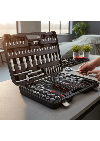 Lokma Anahtar Seti 173 Parça Profesyonel Çok Amaçlı El Alet Seti 1/2 3/8 1/4 6 Köşe Cr-V Çelik modelleri