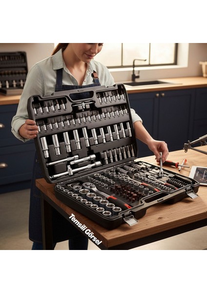 Lokma Anahtar Seti 173 Parça Profesyonel Çok Amaçlı El Alet Seti 1/2 3/8 1/4 6 Köşe Cr-V Çelik fırsatları