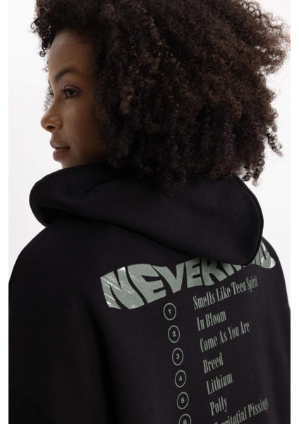 Nirvana Oversize Geniş Kalıp Kapüşonlu Baskılı Kalın Kumaş Sweatshirt