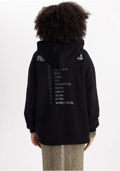 Nirvana Oversize Geniş Kalıp Kapüşonlu Baskılı Kalın Kumaş Sweatshirt