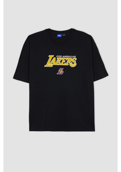 Fit NBA Los Angeles Lakers Oversize Geniş Kalıp Bisiklet Yaka Kısa Kollu Tişört