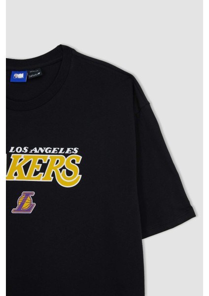 Fit NBA Los Angeles Lakers Oversize Geniş Kalıp Bisiklet Yaka Kısa Kollu Tişört