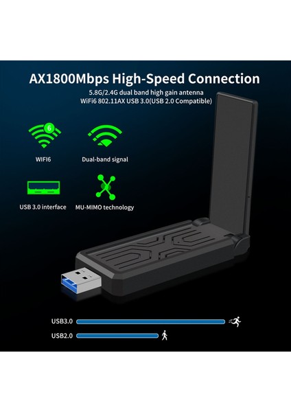 Wifi 6 USB Dual Band Kablosuz Ağ Kartı 1800 Mbps 2 4ghz Anten Usb3 0 Dizüstü Masaüstü Için Kablosuz Adaptör (Yurt Dışından) fiyatları