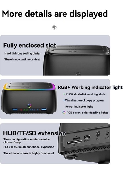 Çift Yuvalı Rgb Sabit Sürücü Istasyonu Hub/tf/sd Usb3 0 - Sata Tip-C HDD Bağlantı Istasyonu 2 5/3 5 Inç Hdd/ssd Ab Tak Için (Yurt Dışından) fırsatları