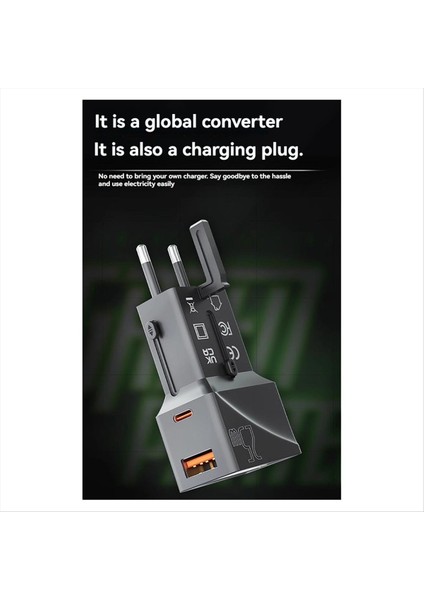 Abd Ab Ingiltere Aus Seyahati Için 1 Usb-A Qc 3 0 18W ve 1 Type C Pd 25W Hızlı Şarj Cihazı ile Evrensel Seyahat Adaptörü Güç Adaptörü (Yurt Dışından) fiyatları
